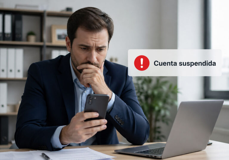 Empresario preocupado por las consecuencias de comprar reseñas falsas en Google para su negocio local.